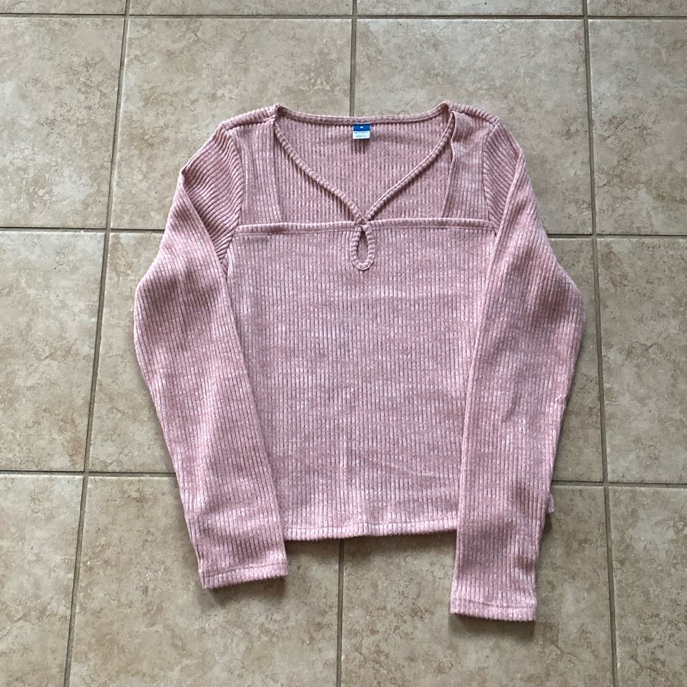 NWOT Women’s Pink Key Hole Long Sleeve Ribbed Shirt